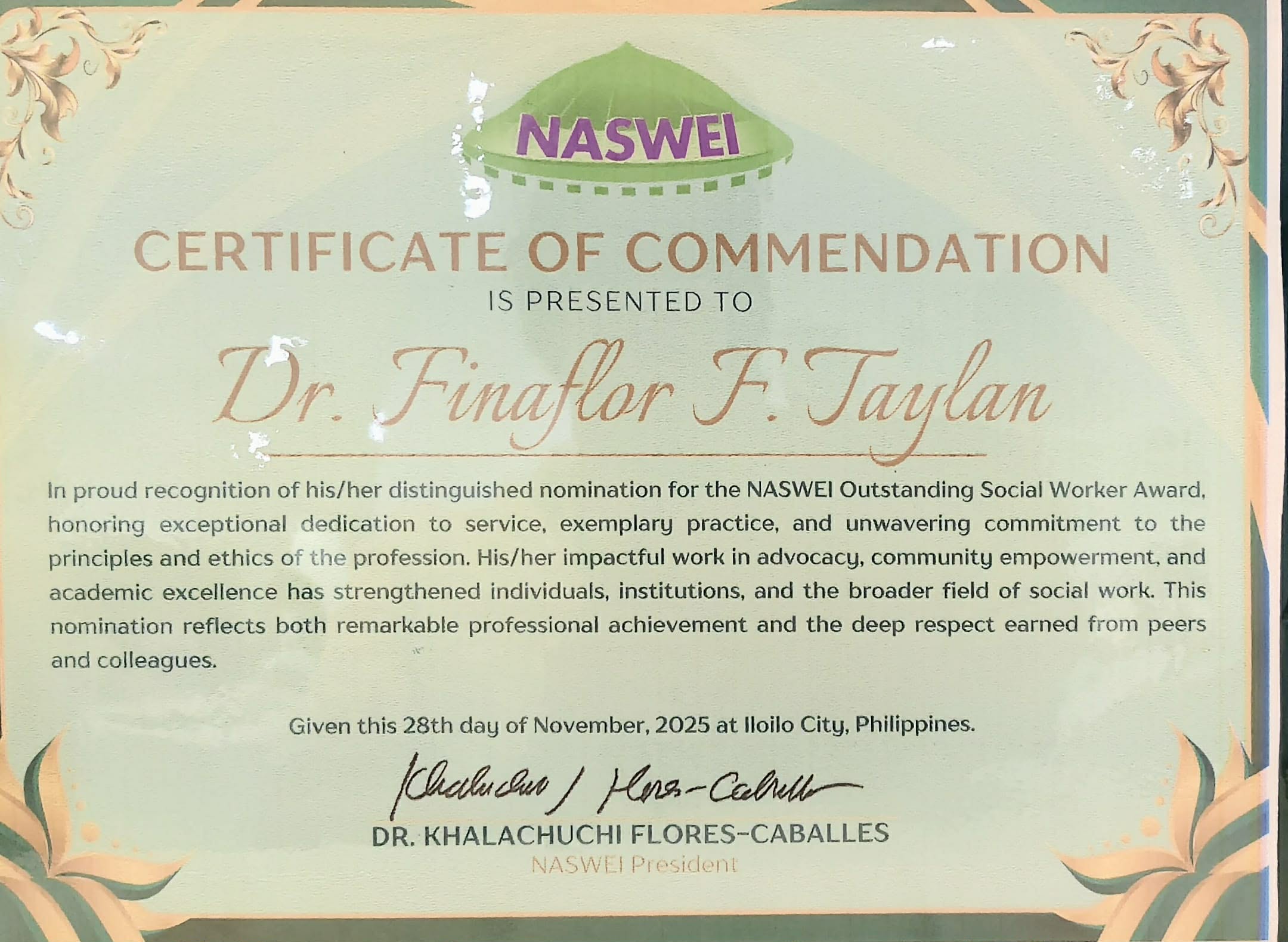 NASWEi Cert of Commendation